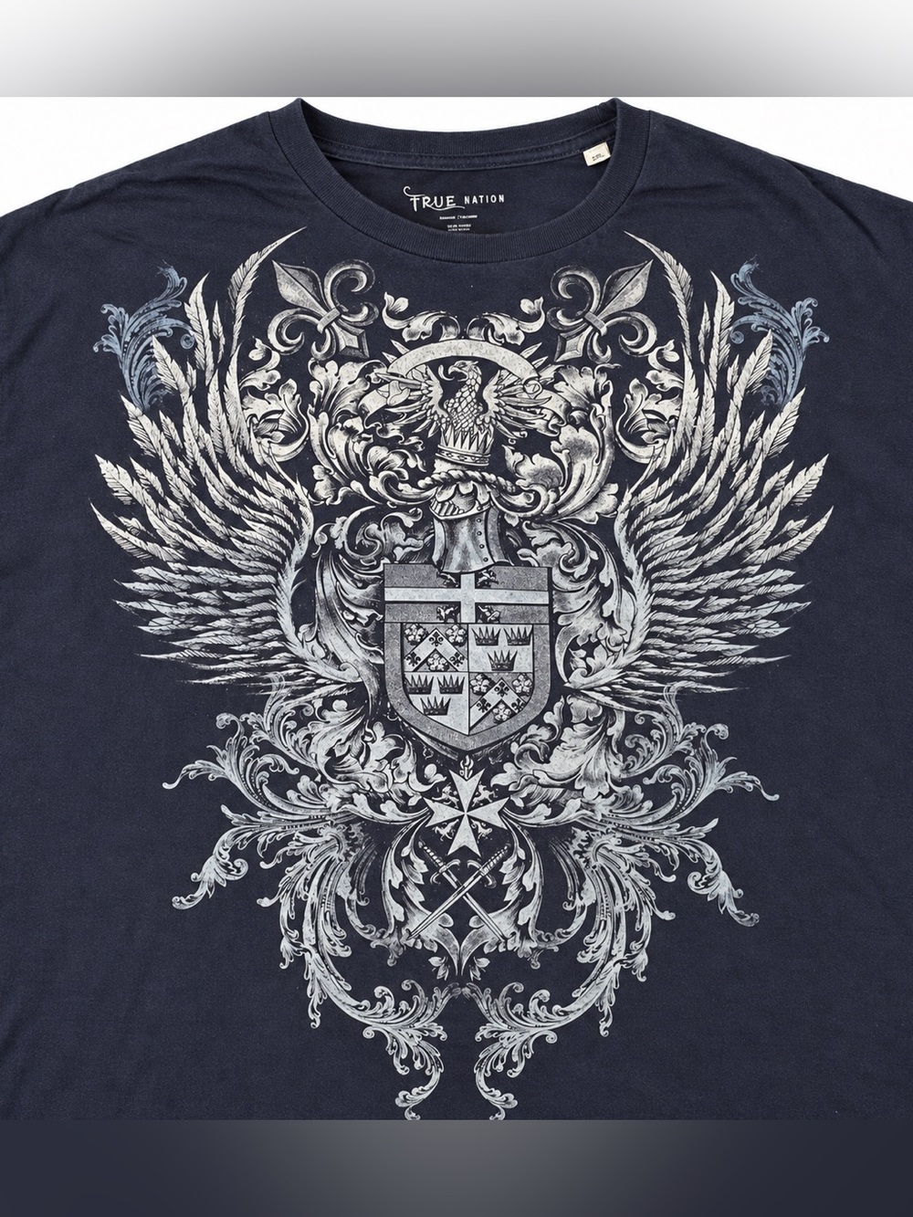 Men’s Navy Heraldic Crest Wing Graphic T-Shirt Short Sleeve